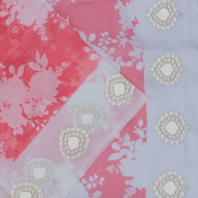 Organza Floral Printed Pink Saree