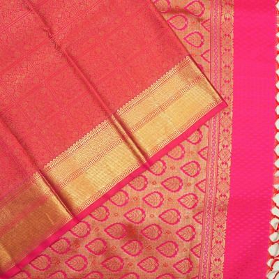 Kanchipuram Silk Checks And Butta Pink Saree