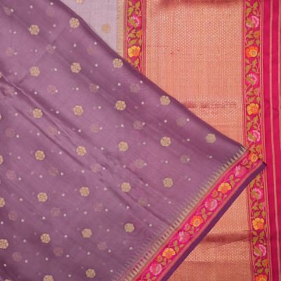 Banarasi Kora Organza Butta Violet Saree