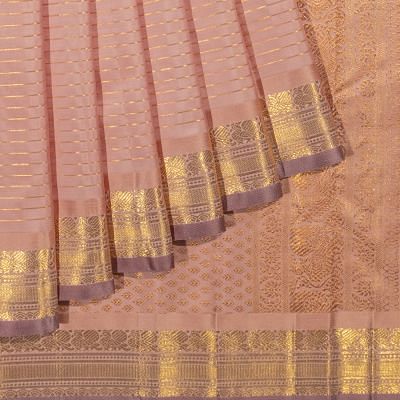 Kanchipuram Silk Horizontal Lines Peach Saree