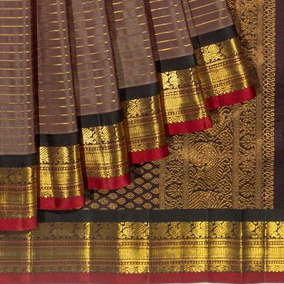 Kanchipuram Silk Horizontal Lines Grey Saree