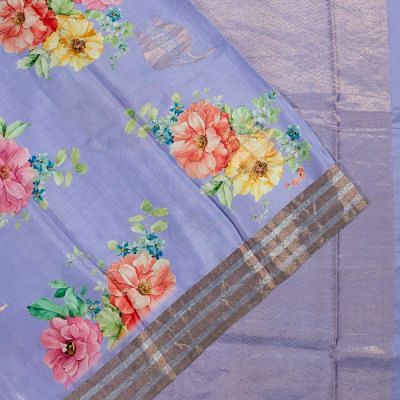 Banarasi Katan Silk Floral Printed Butta Violet Saree