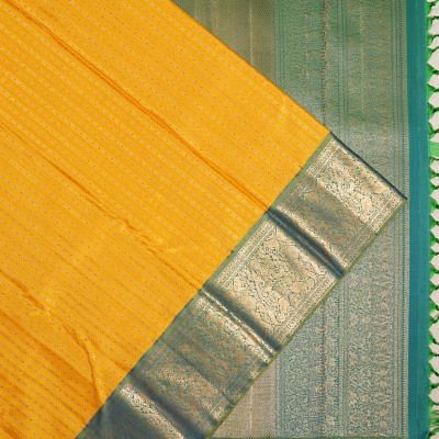 Kanchipuram Silk Vertical Lines Yellow Saree