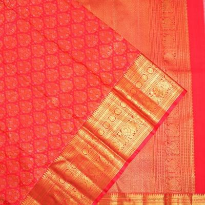 Kanchipuram Silk Brocade Redish Pink Saree