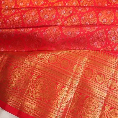 Kanchipuram Silk Brocade Redish Pink Saree