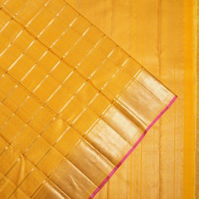 Kanchipuram Silk Checks And Butta Yellow Saree