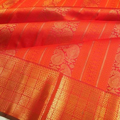 Kanchipuram Silk Jacquard And Brocade Red Saree