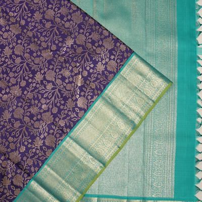 Kanchipuram Silk Brocade Dark Blue Saree