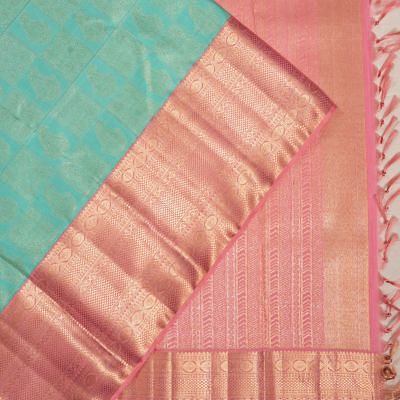 Kanchipuram Silk Geometrical Brocade Sky Blue Saree