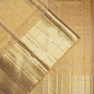 Kanchipuram Silk Checks And Butta Brown Saree