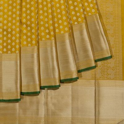 Kanchipuram Silk Threaded Butta Mustard Yellow Saree