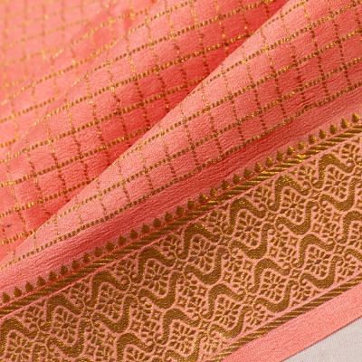 Georgette Crepe Checks Peach Saree With Kalamkari Pallu