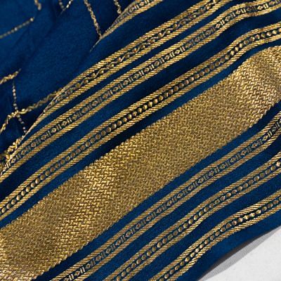 Georgette Crepe Checks Dark Blue Saree With Kalamkari Pallu