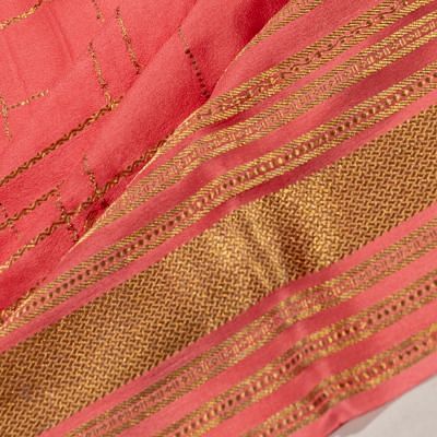 Georgette Crepe Checks Peach Saree With Kalamkari Pallu