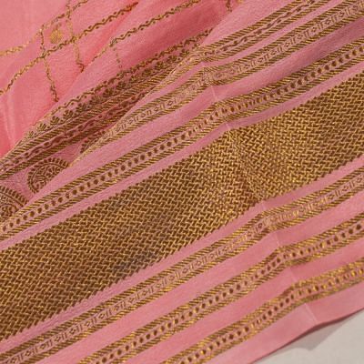 Georgette Crepe Checks Baby Pink Saree With Kalamkari Pallu