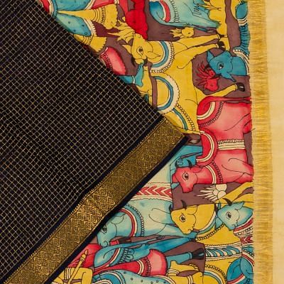 Georgette Crepe Checks Black Saree With Kalamkari Pallu