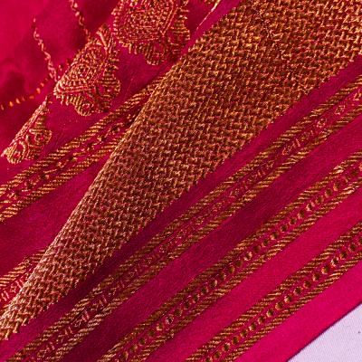 Georgette Crepe Checks Pink Saree With Kalamkari Pallu