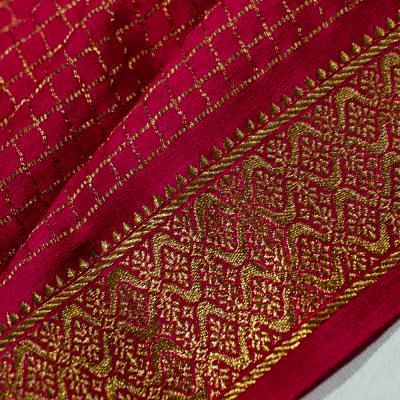 Georgette Crepe Checks Pink Saree With Kalamkari Pallu