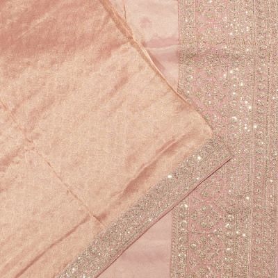 Organza Tissue Brocade Peach Saree With Embroidery