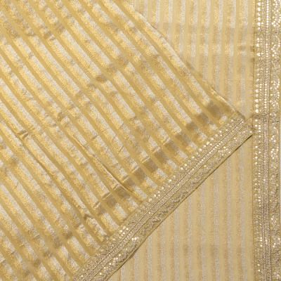 Organza Vertical Lines Cream Saree With Embroidery Border