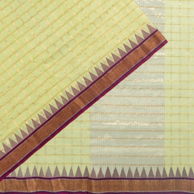 Ponduru Handspun Cotton Checks Green Saree