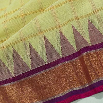 Ponduru Handspun Cotton Checks Green Saree