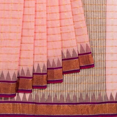 Ponduru Handspun Cotton Checks Peach Saree