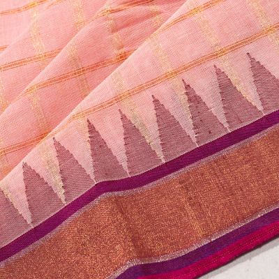 Ponduru Handspun Cotton Checks Peach Saree