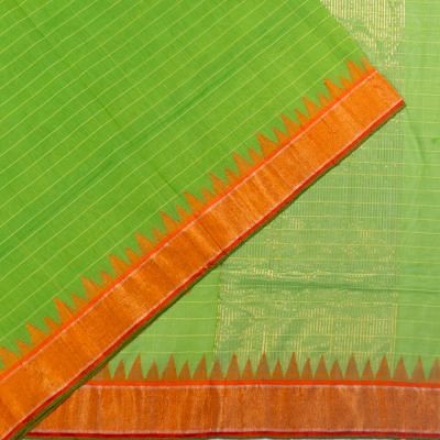 Ponduru Handspun Cotton Horizontal Lines Parrot Green Saree