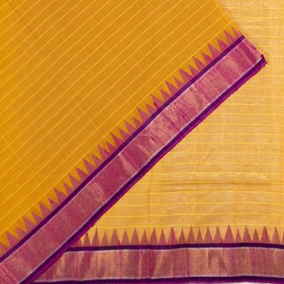 Ponduru Handspun Cotton Horizontal Lines Mustard Yellow Saree