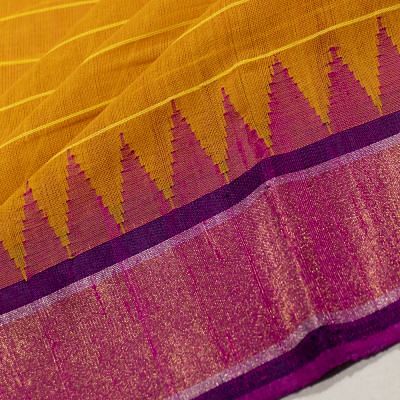 Ponduru Handspun Cotton Horizontal Lines Mustard Yellow Saree