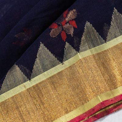 Ponduru Handspun Cotton Jamdani Butta Dark Blue Saree