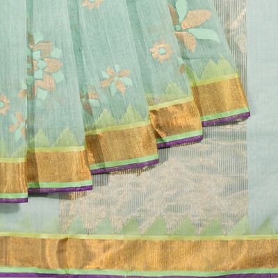 Ponduru Handspun Cotton Jamdani Butta Pastel Blue Saree