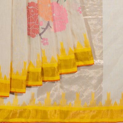 Ponduru Handspun Cotton Butta And Jamdani Cream Saree