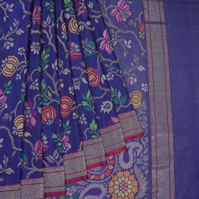 Banarasi Silk All Over Jamdani Jaal Dark Blue Saree