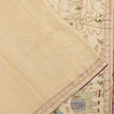 Tussar Embroidery Cream Saree