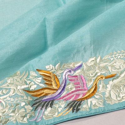 Tussar Plain Baby Sky Blue Saree With Embroidery Border And Pallu