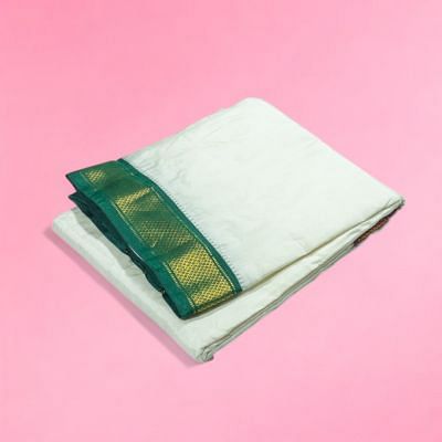 Kanchipuram Silk Plain White Dhoti With Kanduva