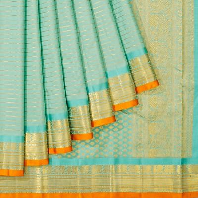 Kanchipuram Silk Horizontal Lines Sea Green Saree