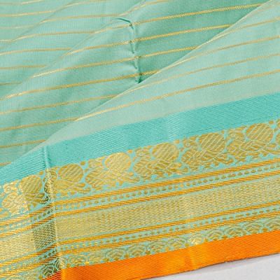 Kanchipuram Silk Horizontal Lines Sea Green Saree