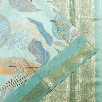 Mul Cotton Floral Printed Sky Blue Saree