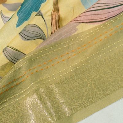 Mul Cotton Floral Printed Yellow Saree