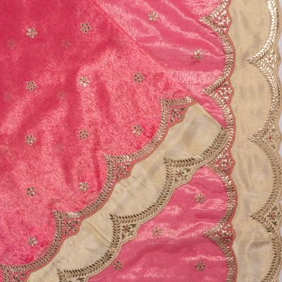 Banarasi Mashru Silk Tissue Butta Rani Pink Saree With Attached Scallop Border