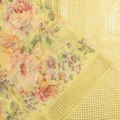 Organza Floal Printed Lemon Yellow Saree