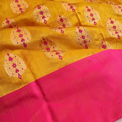 Pure Chanderi Silk Butta Yellow Saree