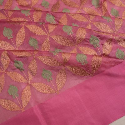 Pure Chanderi Silk Brocade Baby Pink Saree