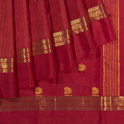 Classic Kanchipuram Silk Vertical Lines And Butta Maroon Saree