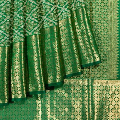 Kanchipuram Silk Criss Cross Checks And Butta Green Saree