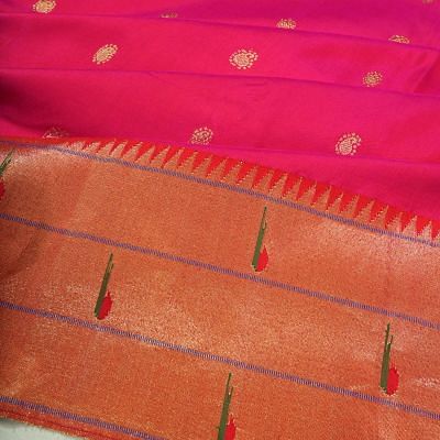 Paithani Silk Butta Pink Saree With Triple Muniya Border