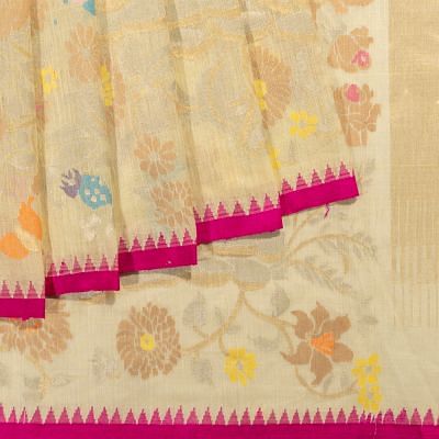 Ponduru Handspun Cotton All Over Jamdani Cream Saree